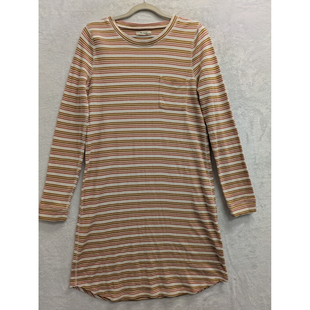 Madewell‎ Striped Long Sleeve Mini Dress Waffle Knit Pink Brown Size S